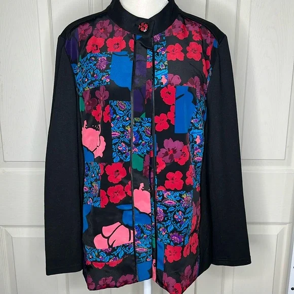 Goldwater Creek Sateen Floral Patchwork Pattern Japanese Style Jacket L - Picture 2 of 16